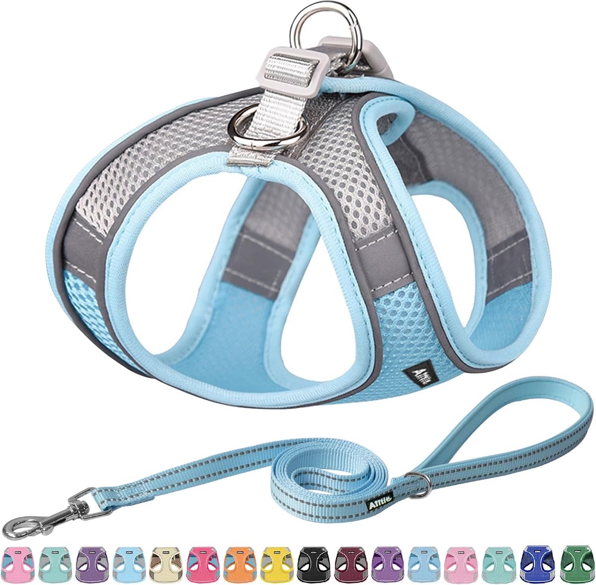 SnelShoppen - Hondentuigje voor Kleine Honden met Leash - Ademend Mesh Vest met Reflecterende Draad - Ideaal voor Wandelen, Kamperen, Zomer - Blauw XX