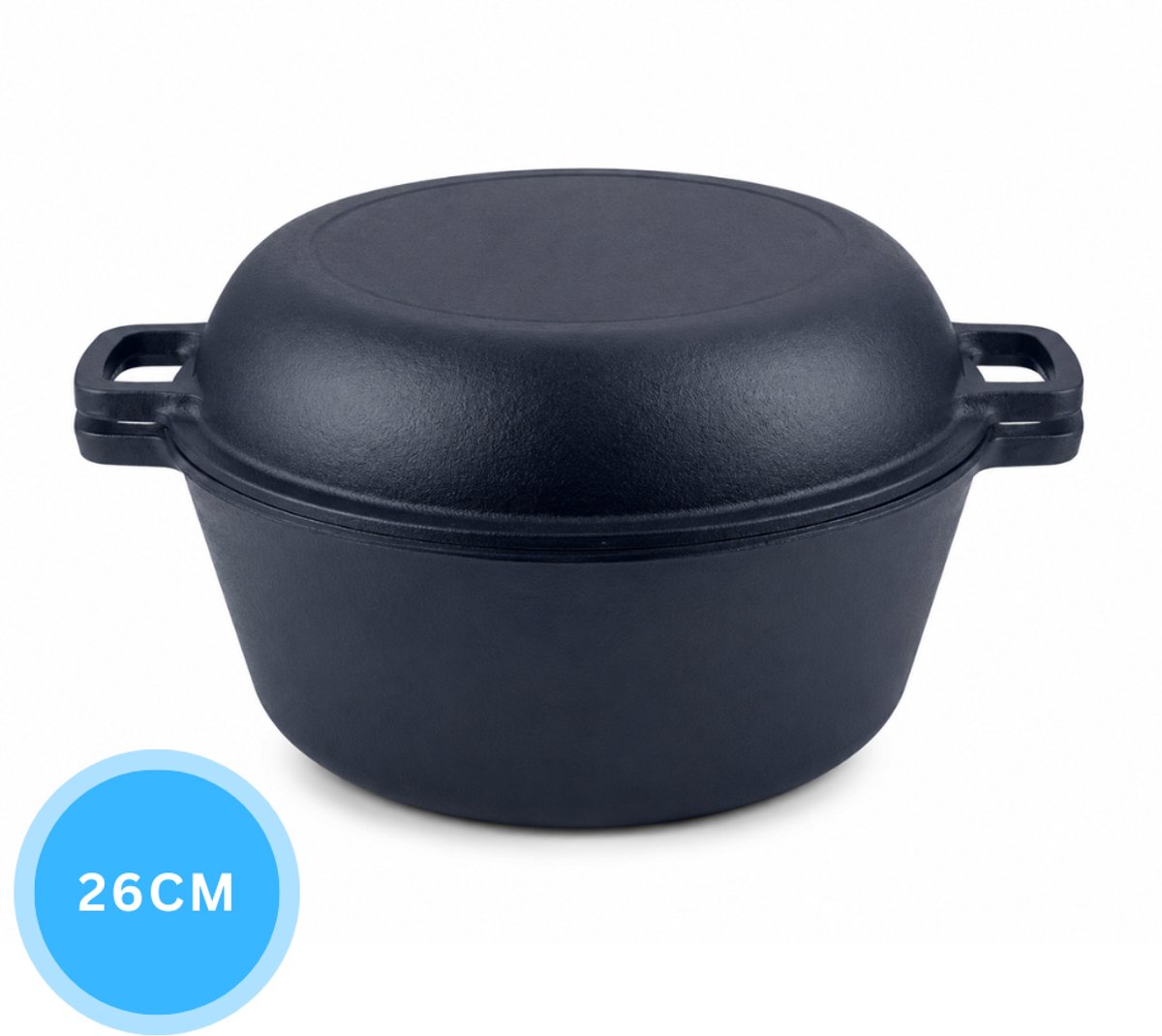 Livista Gietijzeren Braadpan - Ø26 cm - Dutch Oven 4.5L - 2-in-1 Gietijzeren Pan met Koekenpan Deksel - Geschikt voor Inductie, Gas, Oven & Keramisch - Zwart