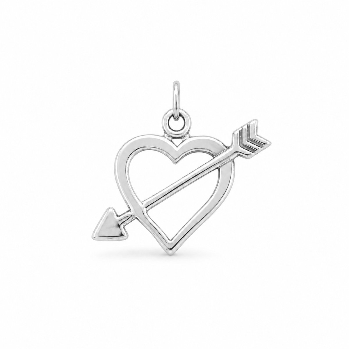 925 Zilveren Hart Hanger met Pijl – Liefdessymbool – Gepolijst – 15 x 12 mm – Zonder Ketting