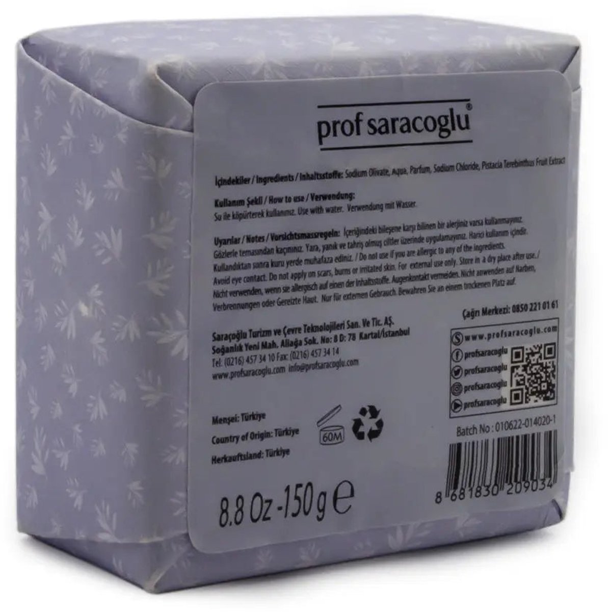 Prof Saracoglu - Natuurlijk Pistache Terpentijn Olijf Olie Zeep 250gr