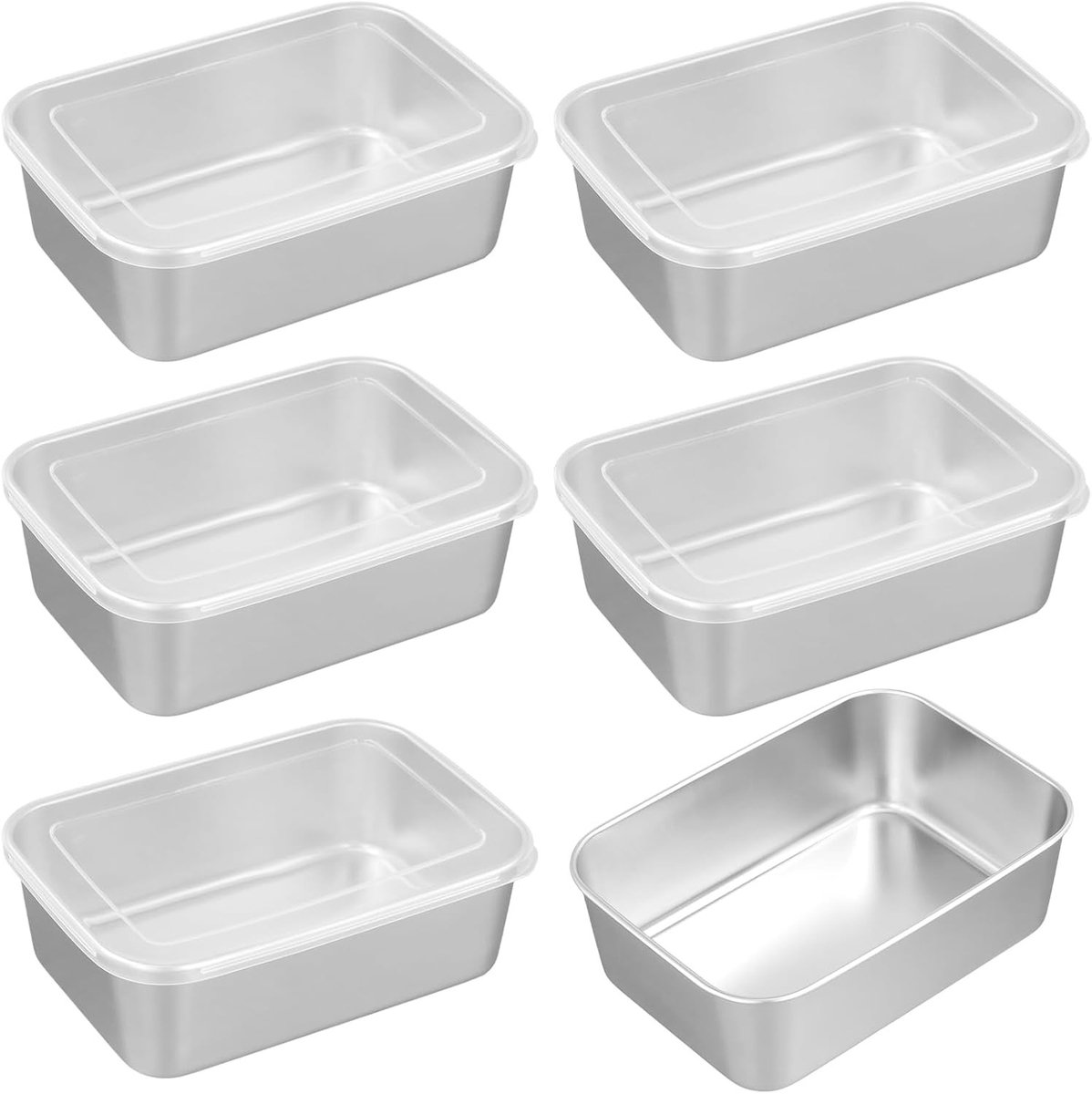 Set van 6 roestvrijstalen voedselcontainers met deksel, 1100ml, ideaal voor keukenopslag en voedselbewaring