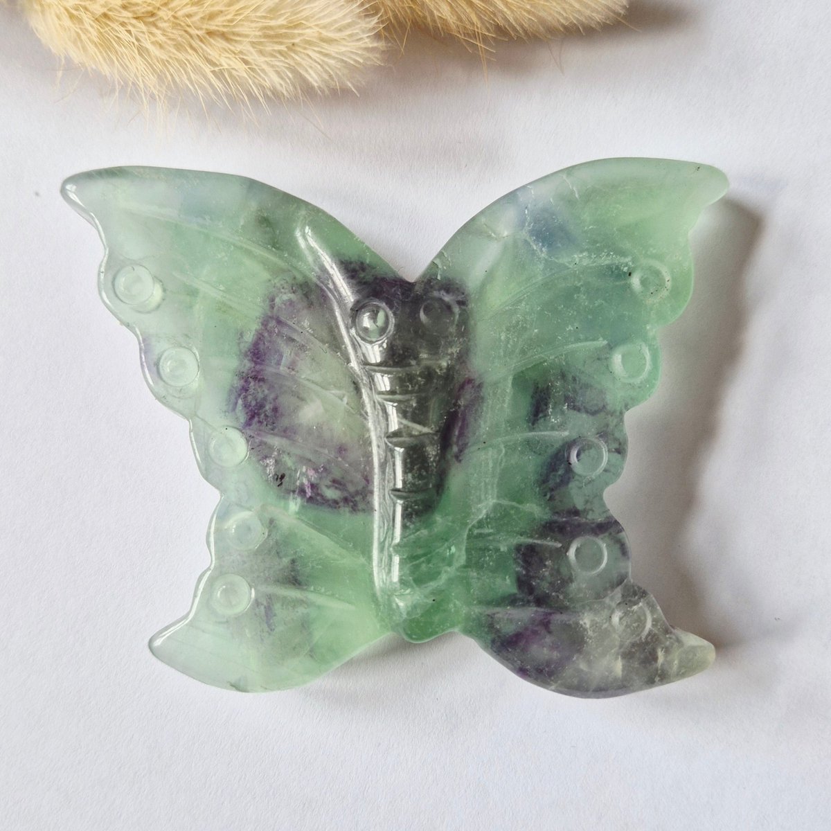 Fluoriet Vlinder Carving – 10 cm Edelsteen #17