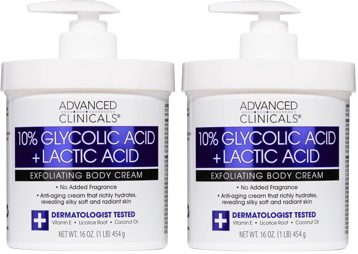 Advanced Clinicals 10% Glycolic Acid + Lactic Acid Body Lotion – AHA Exfoliërende Bodycrème met Hyaluronzuur – 908 g