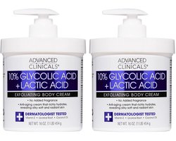 Advanced Clinicals 10% Glycolic Acid + Lactic Acid Body Lotion – AHA Exfoliërende Bodycrème met Hyaluronzuur – 908 g