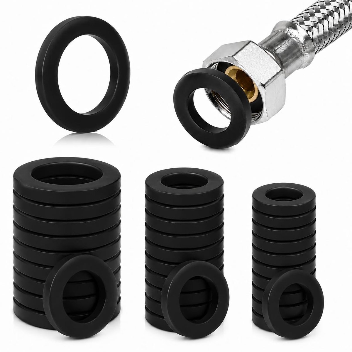 Set van 30 rubberen afdichtringen voor sanitair en douche, platte sluitringen in 19 mm, 24 mm en 30 mm, duurzame afdichtingen voor waterdichte verbindingen en huishoudelijke reparaties