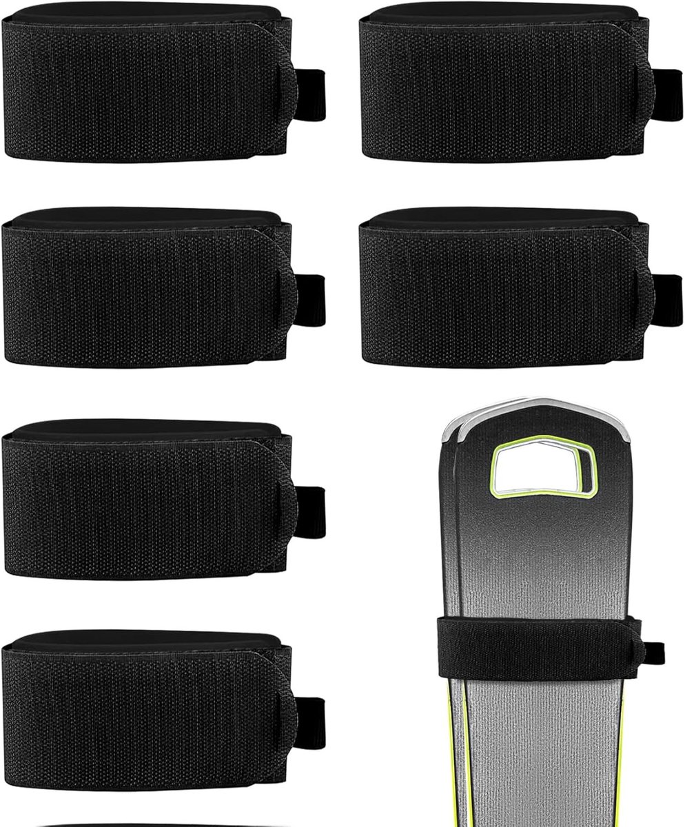 Set van 6 Verstelbare Skistraps met Antislip Beschermpads voor Ski, Snowboard en Stokken Transport met EVA Vulling (Zwart)