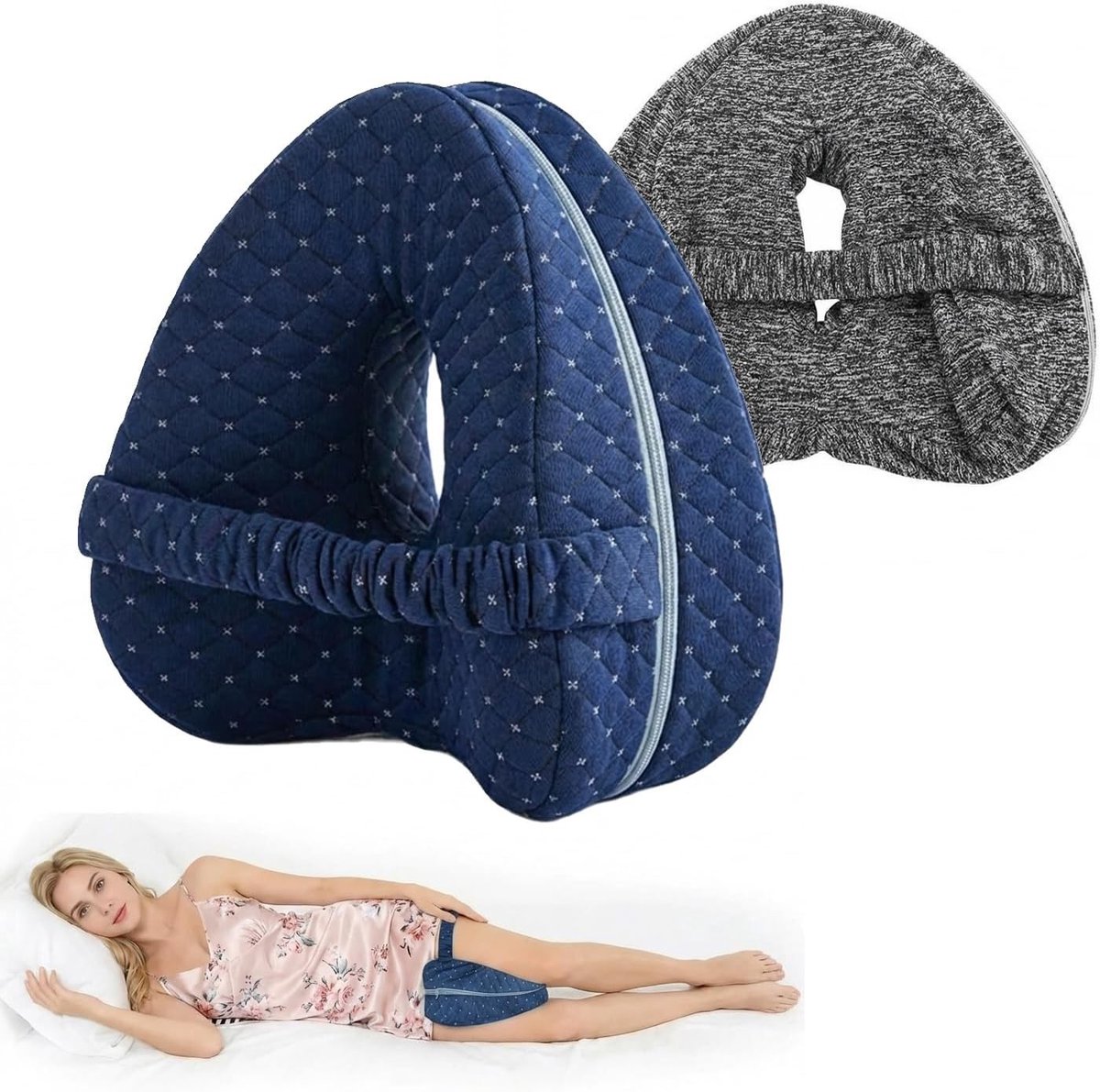 Ergonomisch Kniekussen voor Zijslapers, Geheugenfoam Beensteun voor Comfortabel Slapen, Ademend en Wasbaar Kussen met Grijze Hoes
