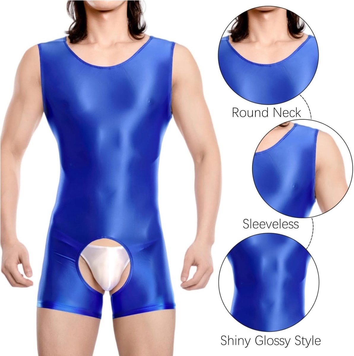 Shiny Bodysuit voor Mannen - Mouwloos Jumpsuit, Gym Top en Tanktop voor Training, Rave en Casual Gebruik