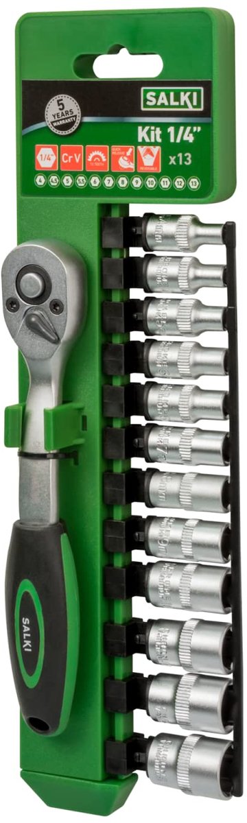 SnelShoppen - Ratelset met 12 Zeskantige Steeksleutels X/WORK 1/4 inch | 12-delige Doppenset | 72 Tanden | Eenvoudig Wisselen met Knop | Grijs | Perfe
