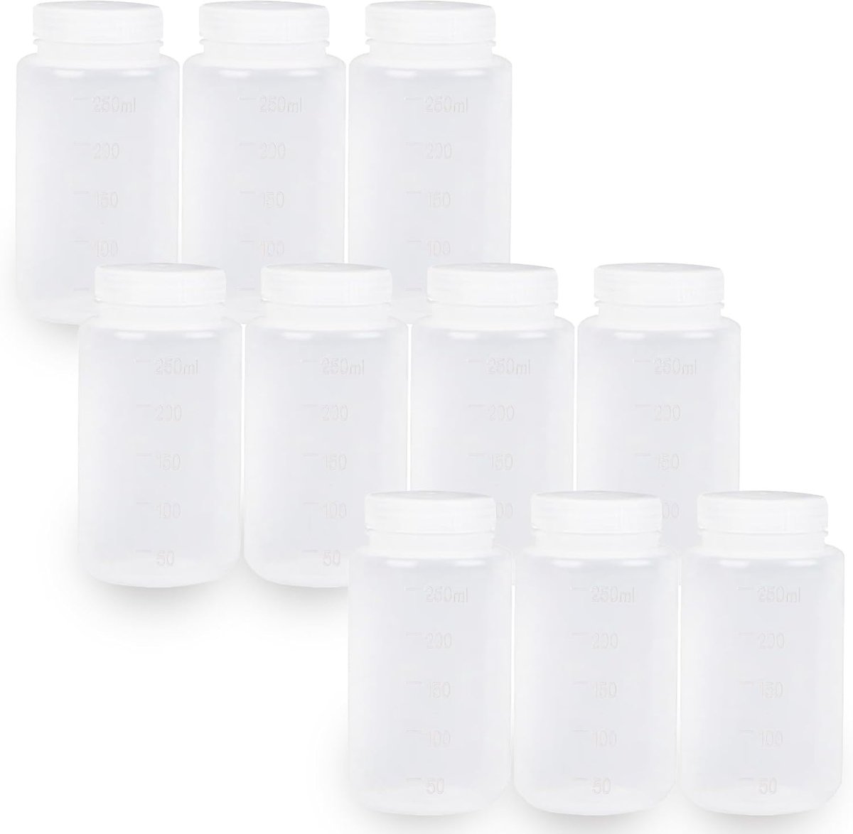 SnelShoppen - 250ml Plastic Flessen Lab Chemische Reagenten - Brede Opening, Veilige Sluiting, Vloeistof Opslag Container 10 Stuks