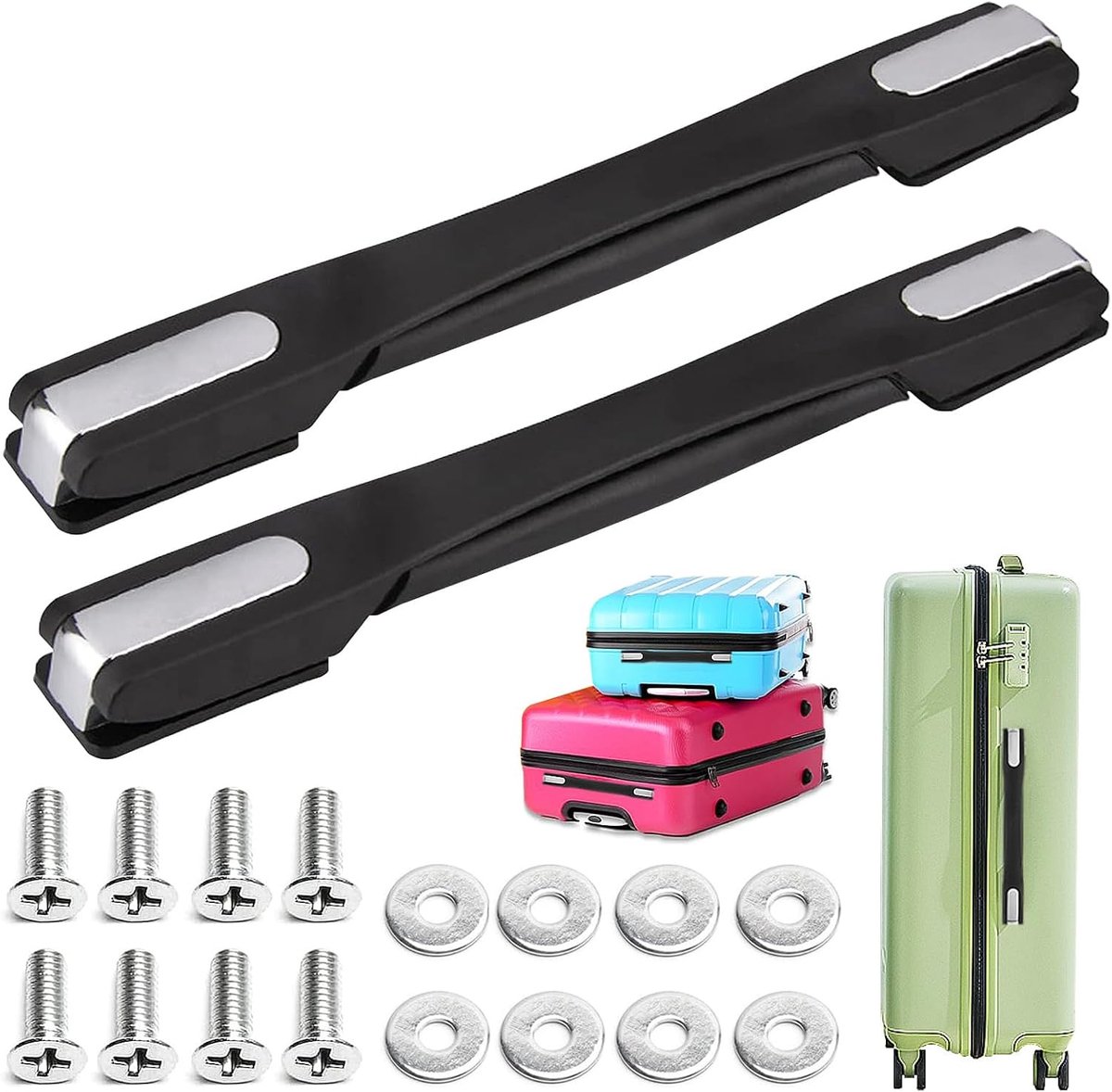 SnelShoppen - 2 Vervangende Koffers Handgrepen, Luggage Handvatten, Koffer Onderdelen, Reis Koffer, Gereedschapskisten (23 cm, Zwart + Zilver)