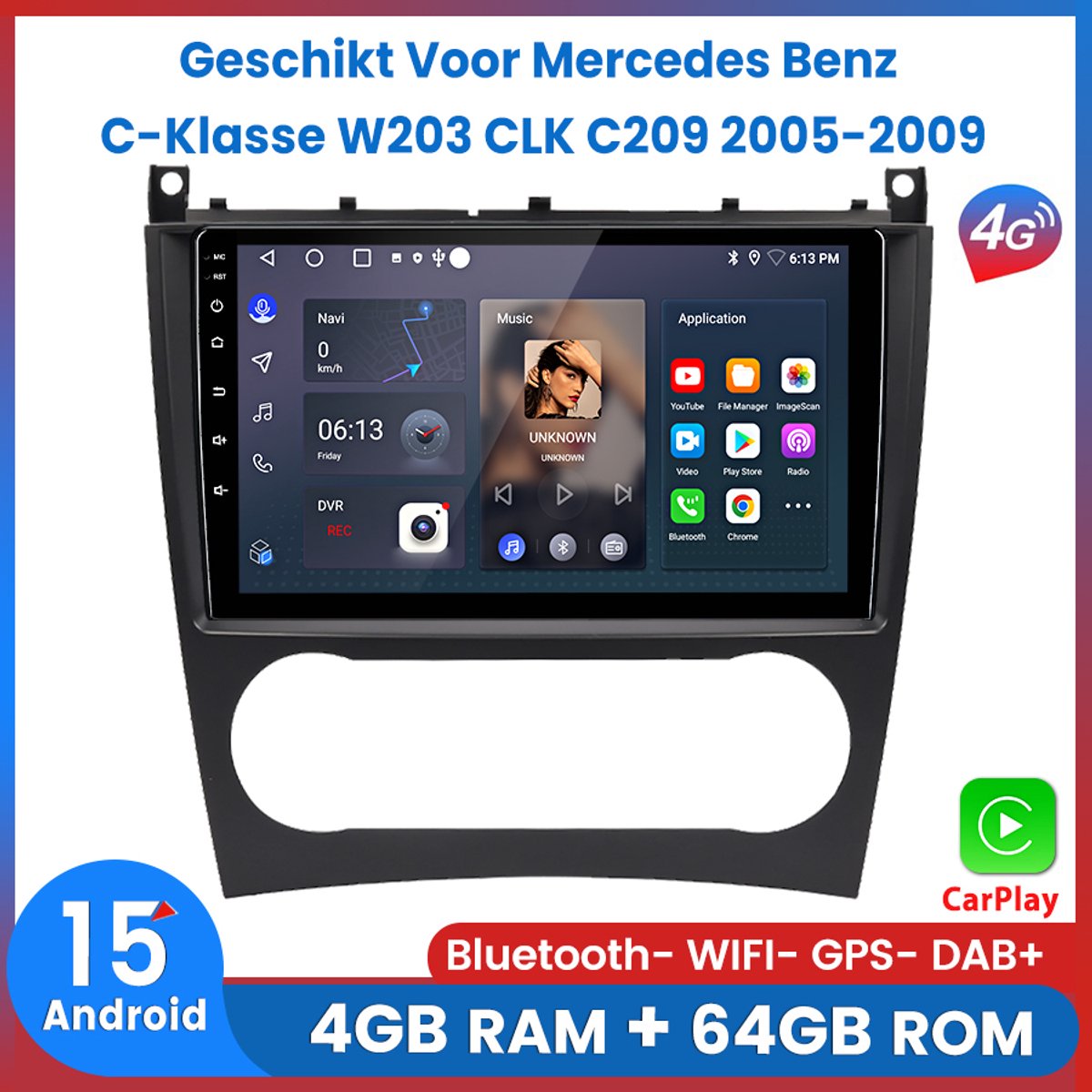 Awesafe Autoradio - 4GB & 64GB 8Kern V1PRO - Geschikt Voor Mercedes Benz C-Klasse W203 CLK C209 2005 t/m 2009 - Draadloos Carplay & Android auto - Android15 Systeem - Met navigatie GPS - Radio scherm - 2005 2006 2007 2008 2009