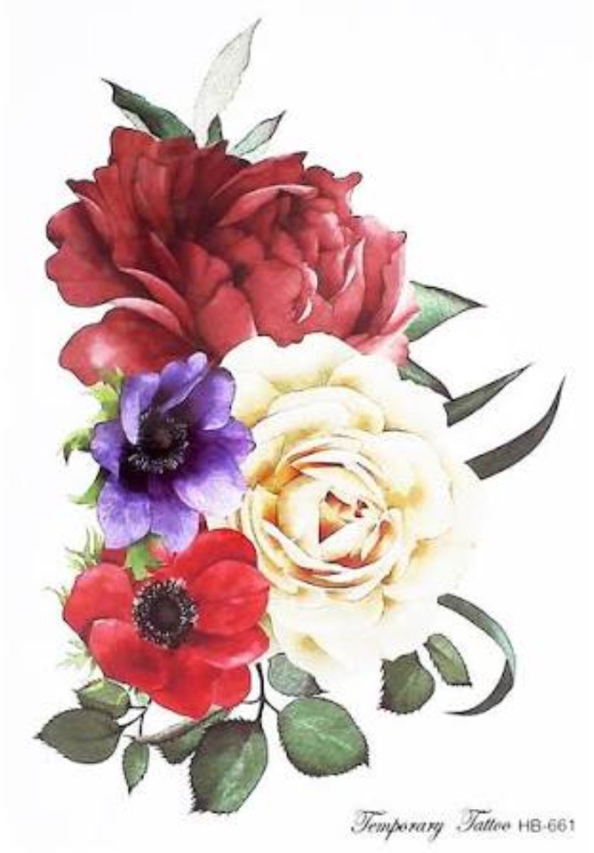 Temporary Tattoo Bloemen Rozen Flowers (A5 formaat) [Neptattoo - Tijdelijke tatoeage - Nep Fake Tattoos - Water overdraagbare festival sticker henna outfit tattoo - Glitter tattoo - Volwassenen Kinderen Jongen Meisje]