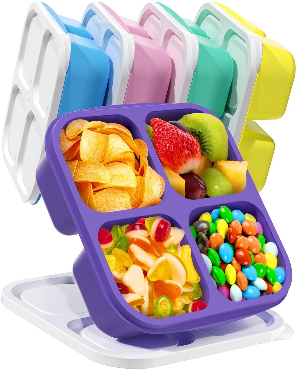 Snackbox Set - 5 Stuks - Bento Lunchbox met 4 Vakken - Vershoudbakje met Deksel - Magnetronbestendig - Voor Snacks, Fruit, Snoep, Kruiden en Desserts - Voor School, Werk en Reizen - Wit