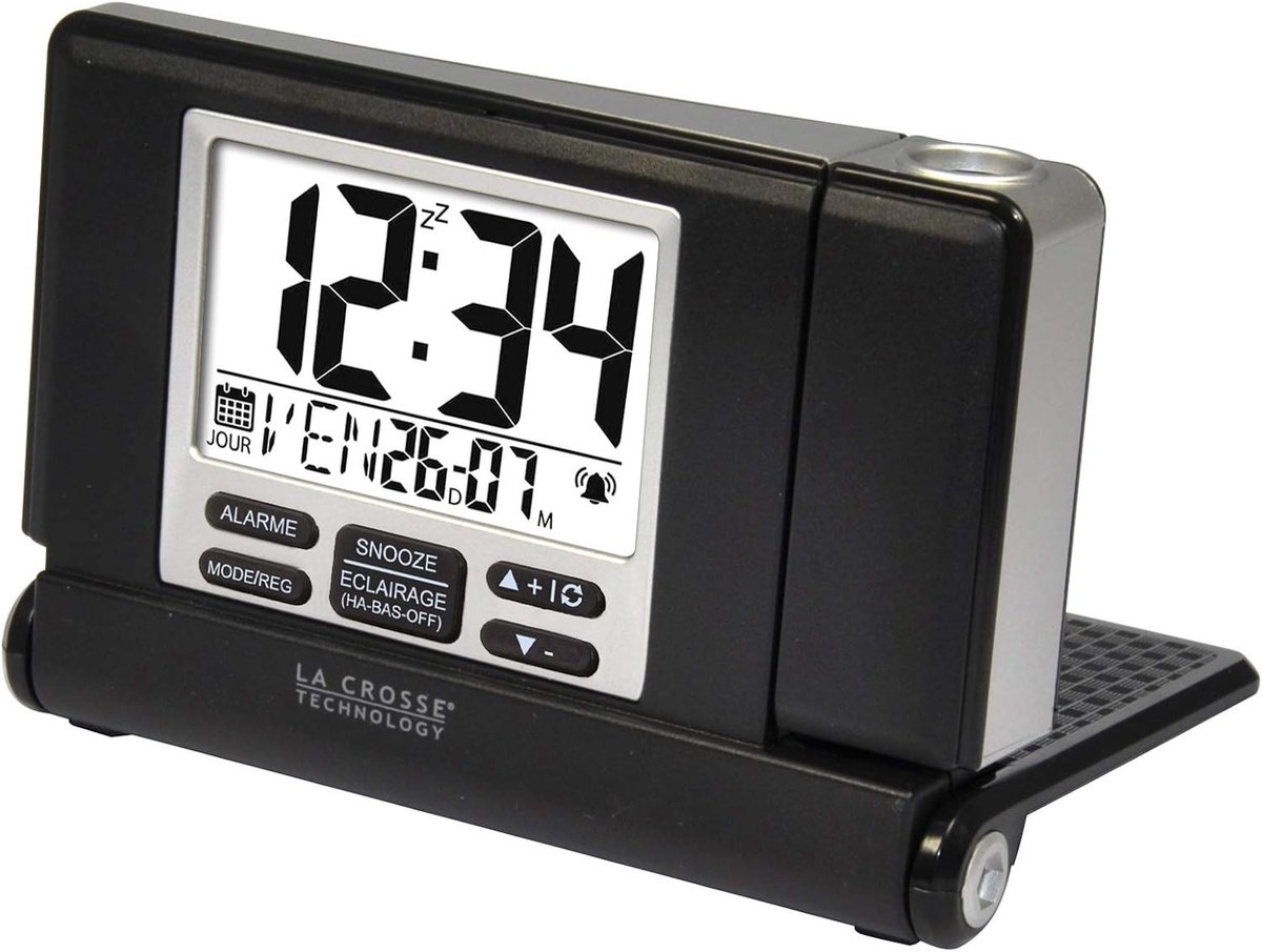 Projectie-wekker met USB-oplaadpoort - Reisklok met tijdprojectie tot 90 graden, snooze en kalenderweergave - Zwart