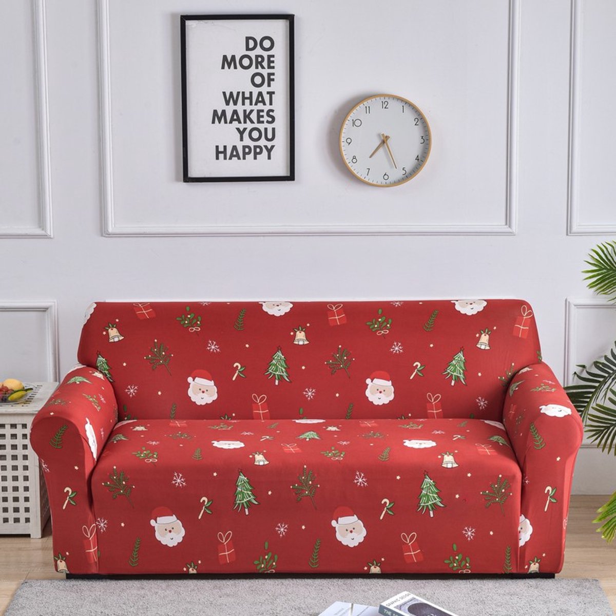Kerst Bankhoes – Elastische Stretch Bankovertrek – Antislip & Wasbaar – Volledige Bescherming – Kerstprints – Rood – Voor 2-Zits Bank – 145–185 cm – 1 Stuk