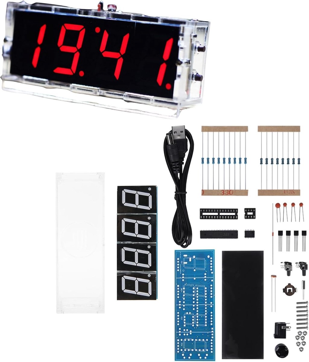 DIY Digitale Klok Kit - 4 Digit LED Klok met Acryl Behuizing, Solderen Project voor Beginners en Elektronica Professionals, Perfect voor Hobbyisten