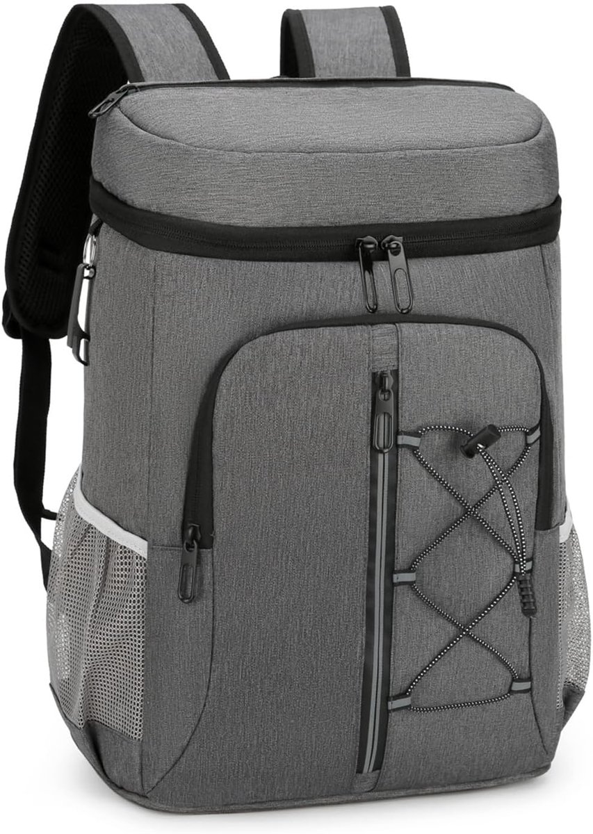 Bobypet - Koelrugzak 30 Liter - Geïsoleerde Picknick Rugzak met Flesopener - Lekvrije en Waterdichte Koeltas - Thermische Rugzak voor Werk, Strand, Camping & BBQ - Voor Heren & Dames - Lichtgrijs