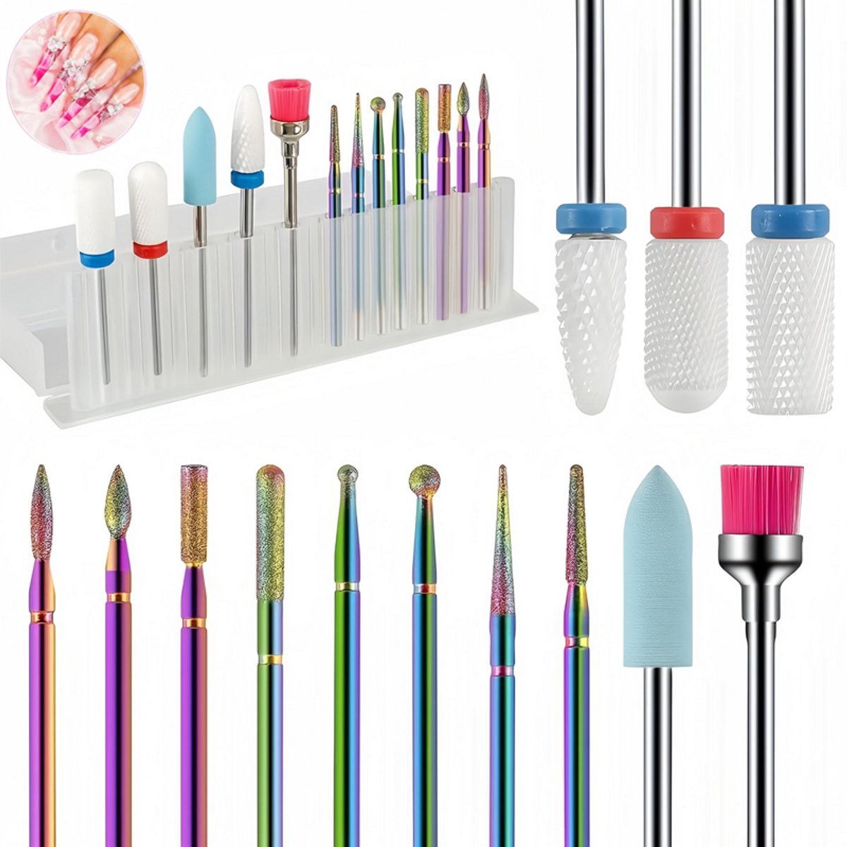 OUYLAF nagelfrees - 13 stuks - nagelfrees bitjes - nagelfrees bitjes - 2.35mm - Elektrische Nagelvijl Opzetstukjes - Tungsten, Diamanten en Keramische Nagelfrees Bitjes - Universele Nagelverzorging Freesbits Pakket