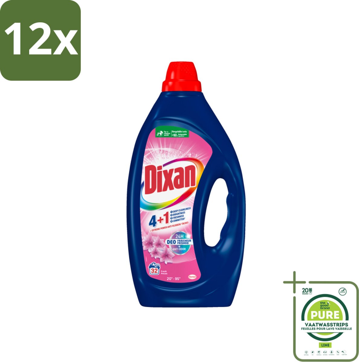 Dixan - Vloeibaar wasmiddel - Fresh Pink - 32 wasbeurten - Voordeelverpakking - 12 stuks - Dixan wasmiddel - Vloeibaar wasmiddel