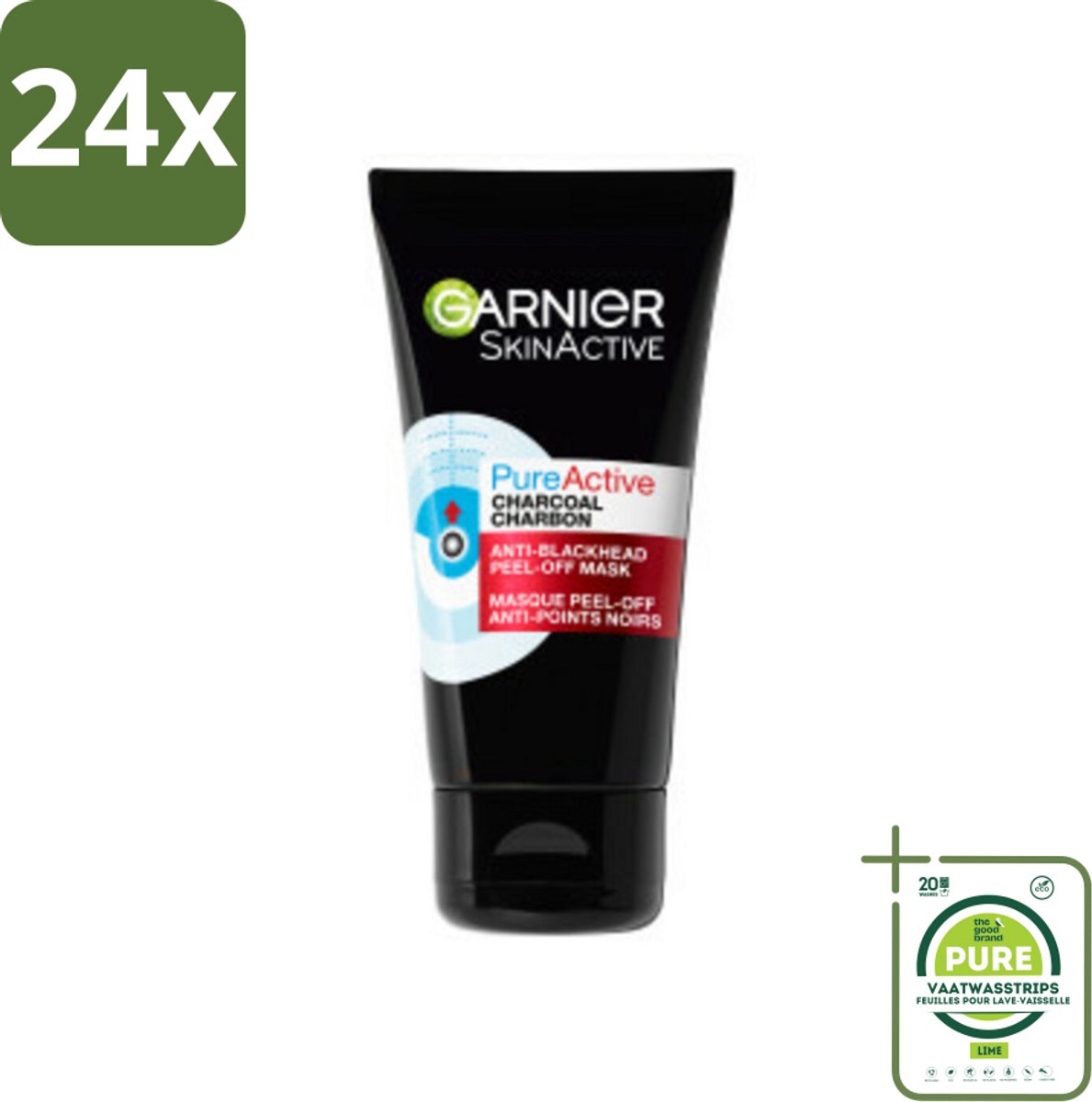 Garnier - Pure Active - Peel-Off Masker - Charcoal - 50 ml - Voordeelverpakking - 24 stuks - Diepe reiniging - Houtskool masker
