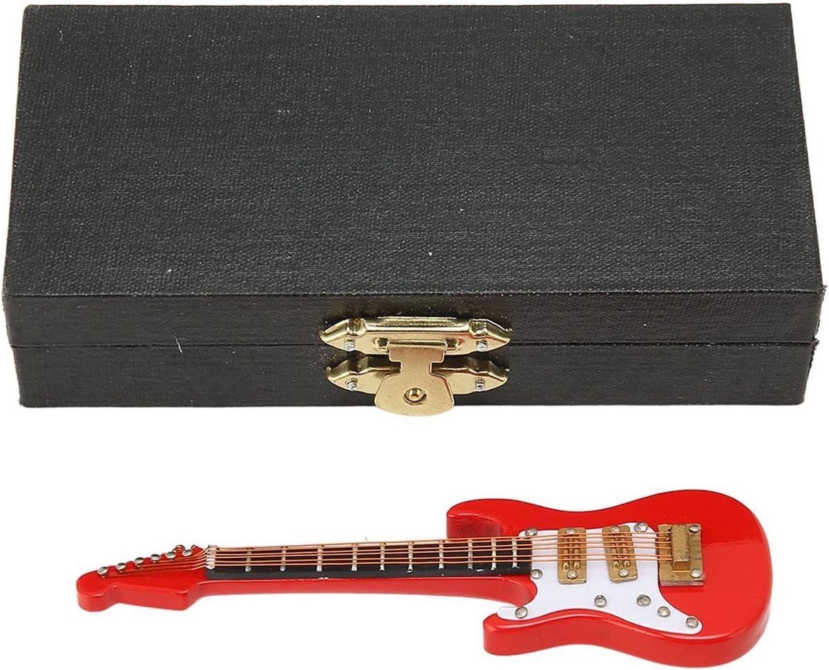 Miniatuur Gitaar - Poppenhuis Gitaar - Muziekdecoratie - Hoge Simulatie - 10 cm - Rood