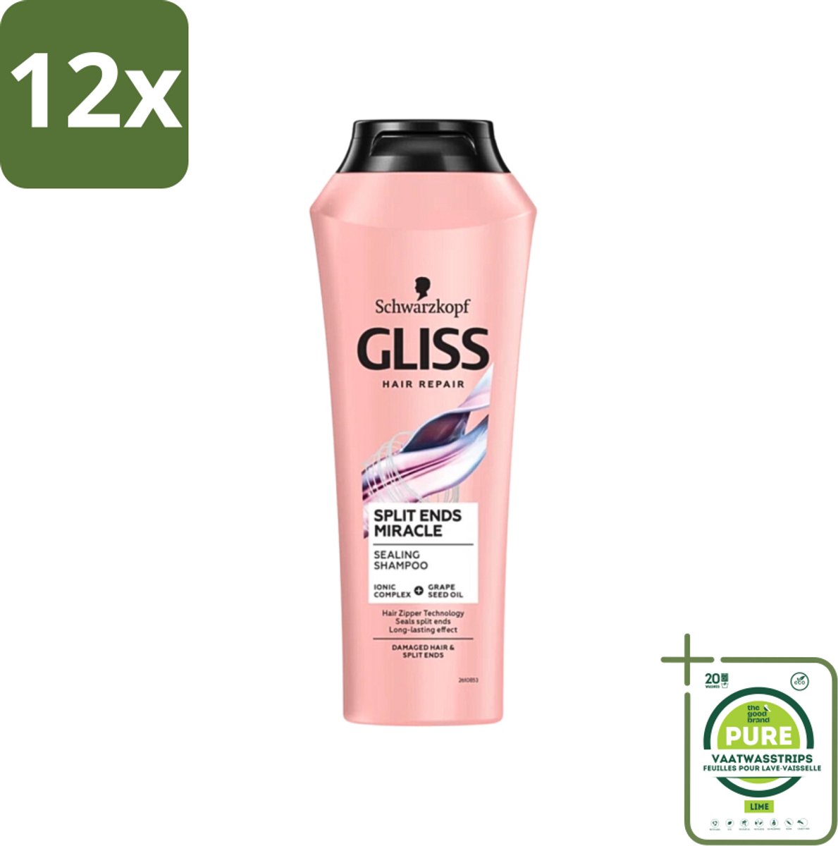 Gliss - Shampoo - Split Hair Miracle - Voor Beschadigd Haar - 250 ml - Voordeelverpakking - 12 stuks - Haarverzorging - Shampoo