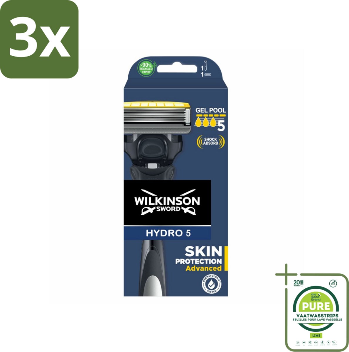 3 x Wilkinson Sword - Navulmesjes - Hydro 5 Skin Protection Advanced - Beschermend - 1 mesje - Grootverpakking - Scheermes - Scheermes 5 Mesjes - Hydro 5 - Wilkinson Sword - Scheermes Voor Mannen