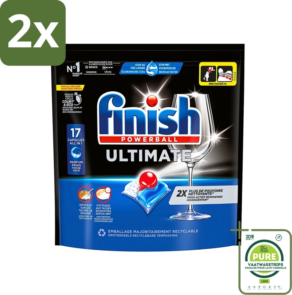 Finish - Vaatwasmiddel - Ultimate Vaatwastabletten Regular - Krachtige Reiniging - 17 capsules - Voordeelverpakking - 2 stuks - Vaatwastabletten - Vaatwasser capsules