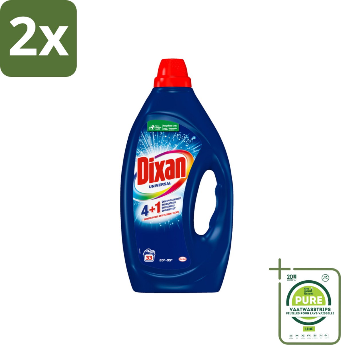 Dixan - Vloeibaar wasmiddel - Universeel - 33 wasbeurten - Voordeelverpakking - 2 stuks - Dixan - Wasmiddel