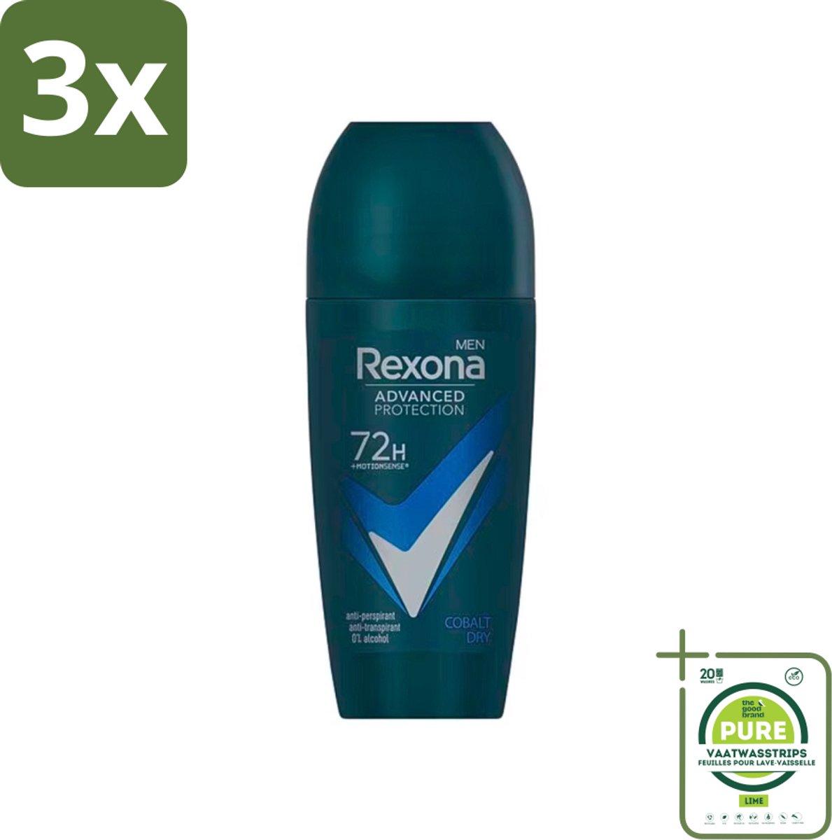 3 x Rexona Men - Deodorant Roller - Advanced Protection Dry Cobalt - Langdurige Frisheid - 50 ml - Grootverpakking - Anti-transpirant - Deodorant - Zweet - Geur - Mannen
