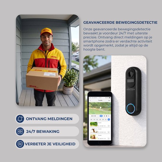 AFINTEK Plus Smart Life Draadloze Video Deurbel - Deurbel Met Camera - 5Ghz WiFi - Incl. Ontvanger - Tuya & Smart Life App - Ingebouwde Accu — afbeelding 4