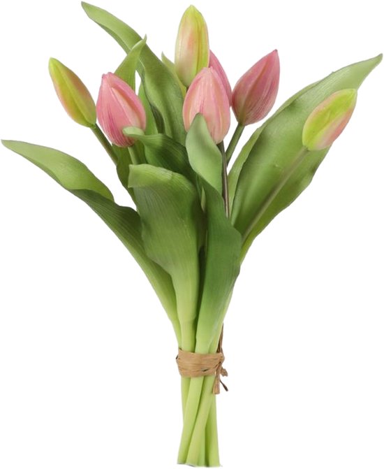 Viv! Home Luxuries - Tulpen boeket - 7 stuks - kunststof bloem - lichtpaars - 32cm