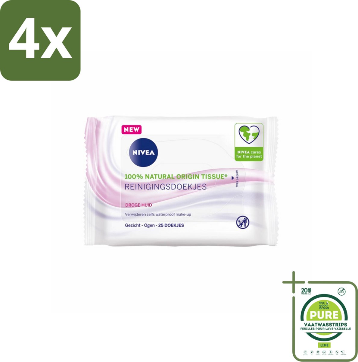 NIVEA - Reinigingsdoekjes - Verzachtend - Droge Huid - Verwijdert Waterbestendige Make-up - 25 Doekjes - Voordeelverpakking - 4 stuks - Reinigingsdoekjes - Gezichtsreiniger