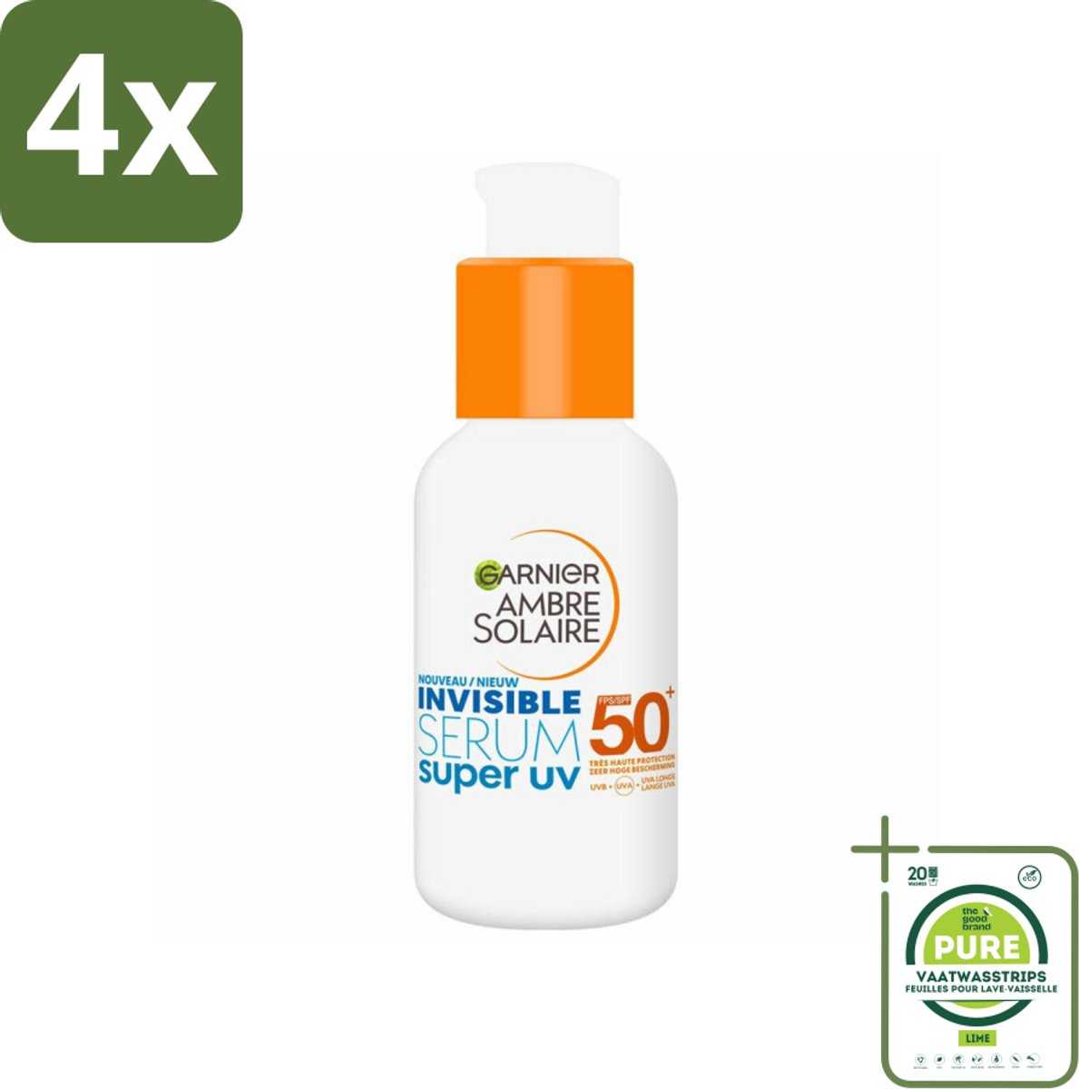 Garnier - Ambre Solaire - Zonnebrandserum - Super UV - Invisible - SPF 50+ - 30 ml - Voordeelverpakking - 4 stuks - Zonnebrand serum - Zonnebescherming