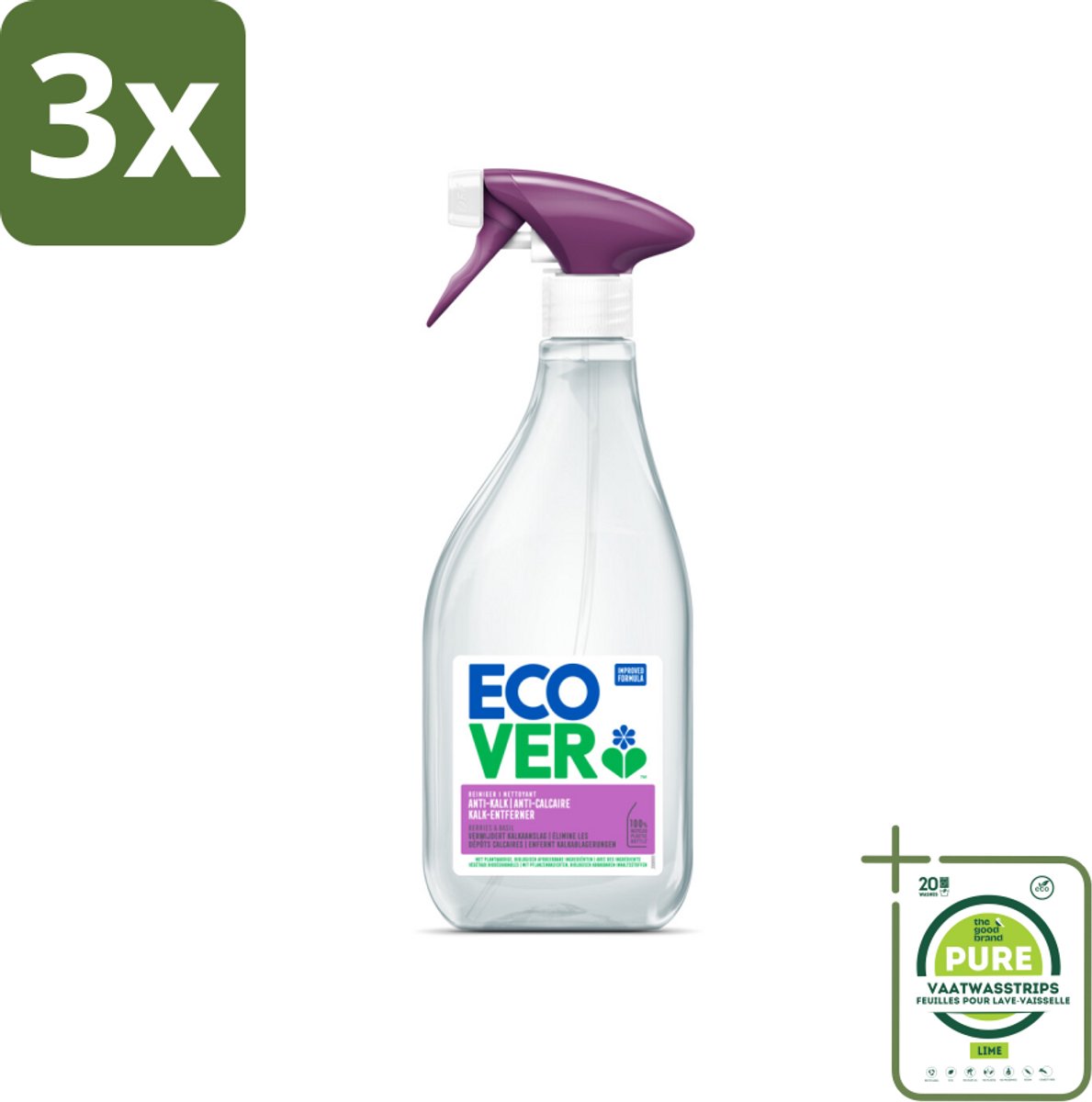 3 x Ecover - Kalkreiniger - Bessen & Basilicum - 500 ml - Grootverpakking - Kalkreiniger - Kalkverwijderaar - Badkamerreiniger - Keukenreiniger - Ecologische Reiniger