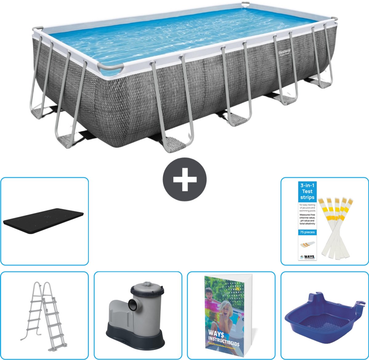 Bestway Rechthoekig Power Steel Zwembad - Rattanprint - 549 x 274 x 122 - Inclusief Pomp - Ladder - Afdekzeil - Voetenbad - 7-delig