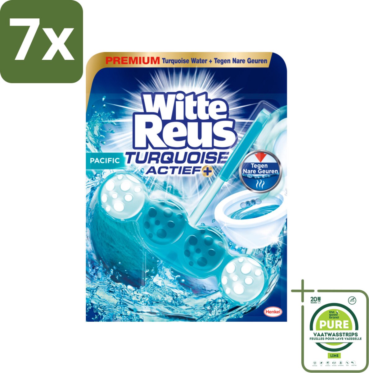 7 x Witte Reus - Turquoise Actief Toiletblok - 1 Toiletblok - Grootverpakking - Toiletblok - Toilet Schoonmaak - Toilet Reiniging - Fris Toilet - Turquoise Toilet