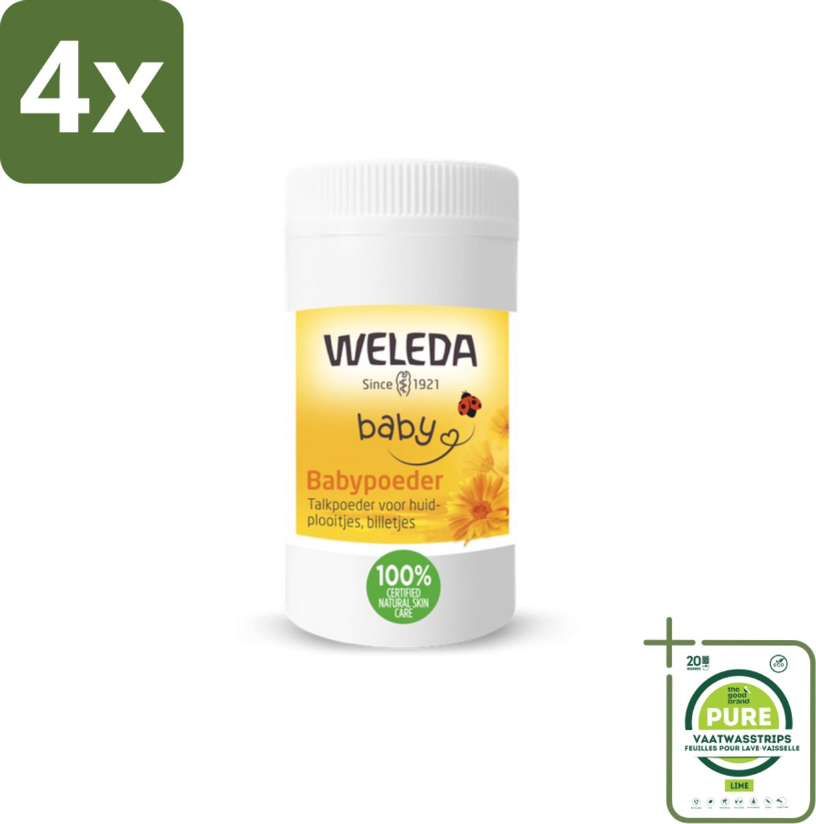 WELEDA - Babypoeder - Baby & Kind Calendula - 20 g - Voordeelverpakking - 4 stuks - Babypoeder - Babyhuid
