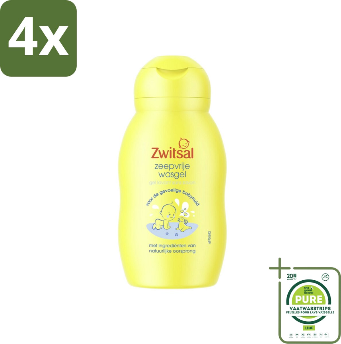 Zwitsal - Wasgel Mini - Zeepvrij & Mild - 75 ml - Reisformaat - Voordeelverpakking - 4 stuks - Babywasgel - Babybad