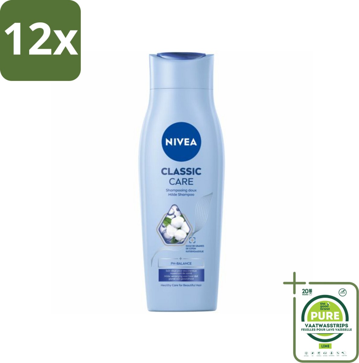 NIVEA - Shampoo - Klassieke Verzorging - Gezonde Zorg - Glanzend Haar - 250 ml - Voordeelverpakking - 12 stuks - NIVEA shampoo - Shampoo voor het hele gezin