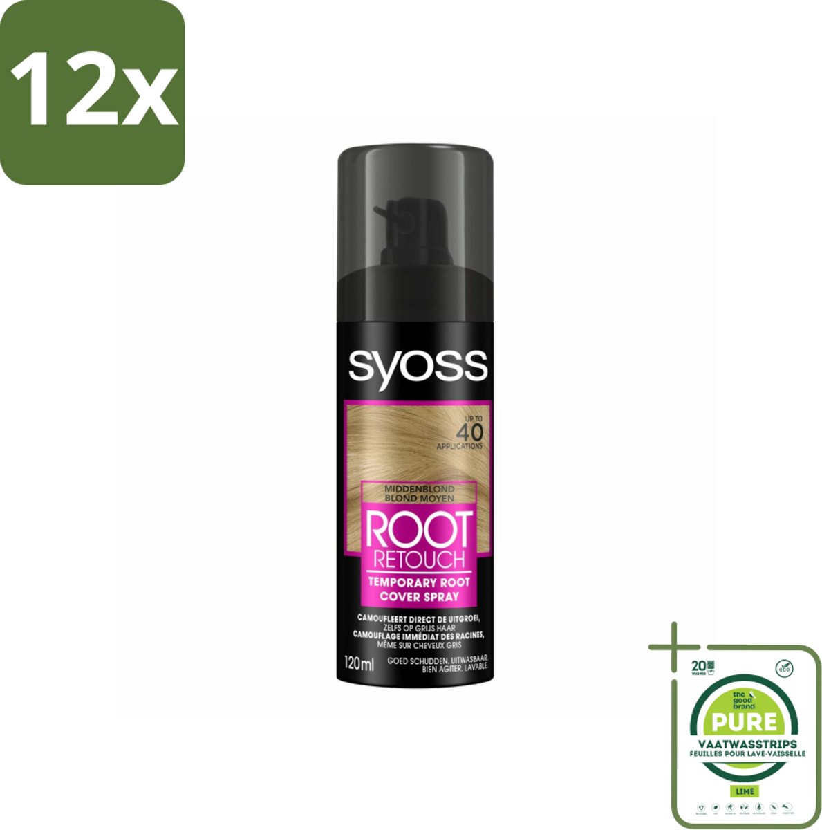 SYOSS - Uitgroeispray Middenblond - Uitgroeispray - Kleurbescherming - Directe Grijsdekking - Voordeelverpakking - 12 stuks - Uitgroei spray - Haarspray