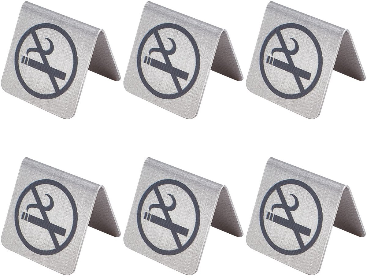 Omgoods - Roestvrij Staal Niet Roken Tafel Bord - Bewegwijzering voor Hotel en Kantoor - 48 x 50 mm - Logo Indicator - Geschikt voor Bureau - Waars...