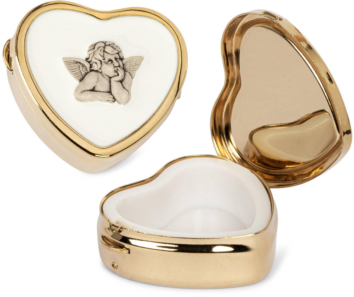 Omgoods - Hartvormige Metaaldoos met Gouden Deksel - Rozenkransdoos 3,5x4 cm