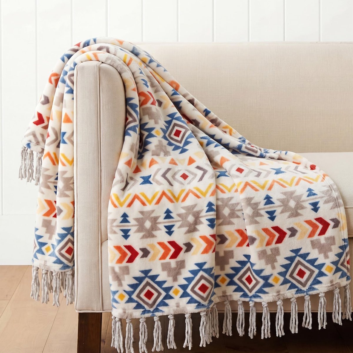 Omgoods - Boho Plaid Tassel - Kleurvolle Decoratieve Flanelen Deken 50x60cm