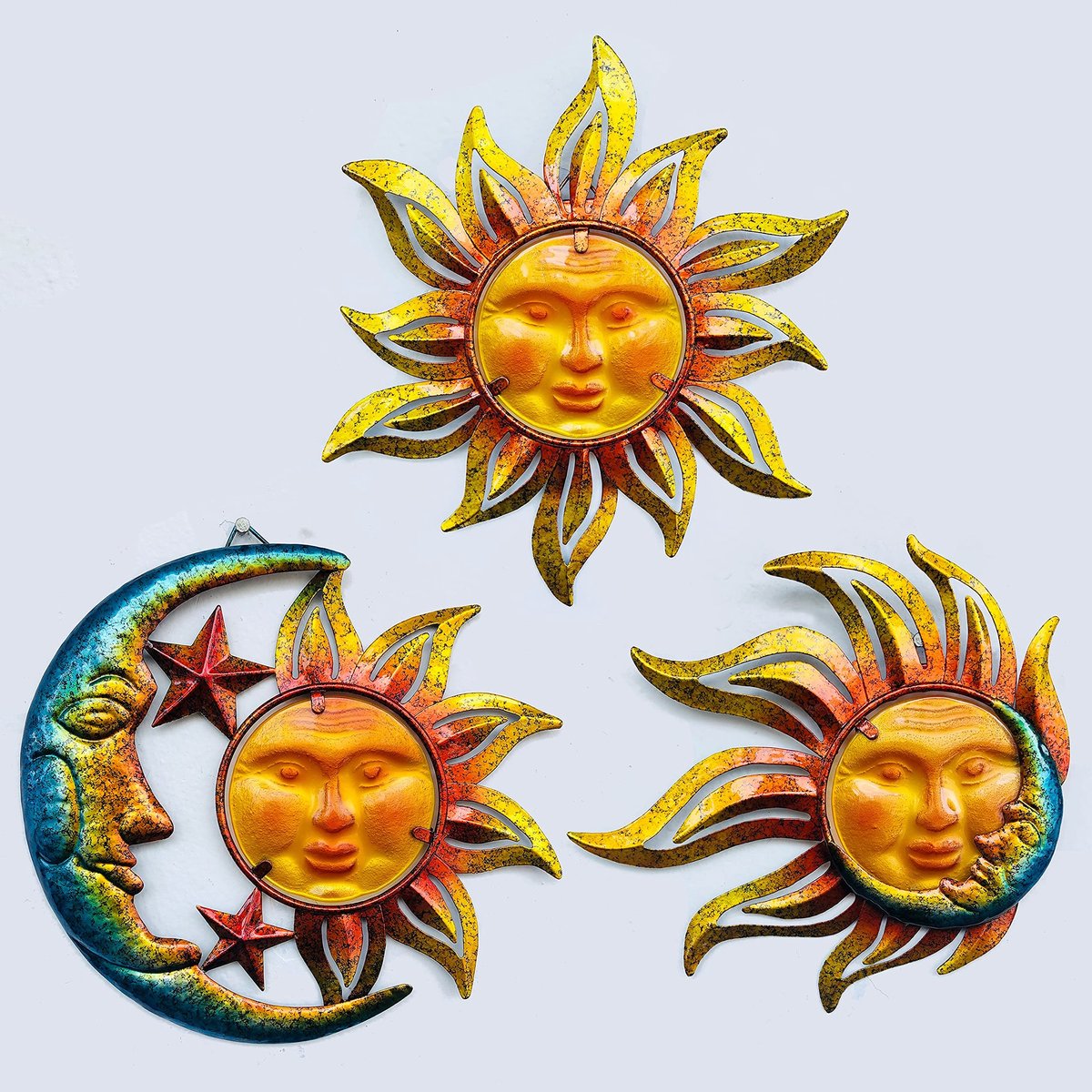 Omgoods - Metalen Wanddecoratie Zon - Set van 3 voor Binnen en Buiten