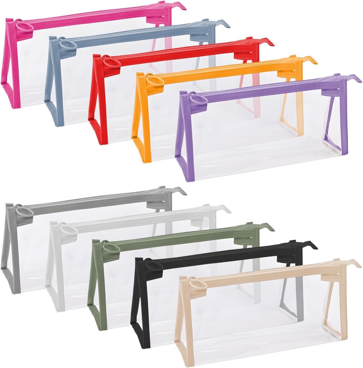 10 stuks doorzichtige etui pennenetui transparant markeerzakje met rits, opbergtas voor examen en make-up, organizer voor briefpapier en toiletartikelen
