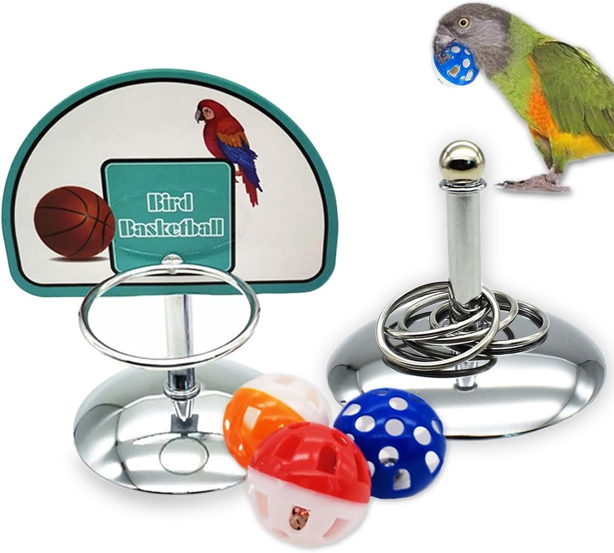 Speelgoed Set Educatief Trainingsspeelgoed voor Vogels Inbegrepen Stapelen Speelgoed Basketbal voor Parkiet, Lovebird, Kakparkieten #4