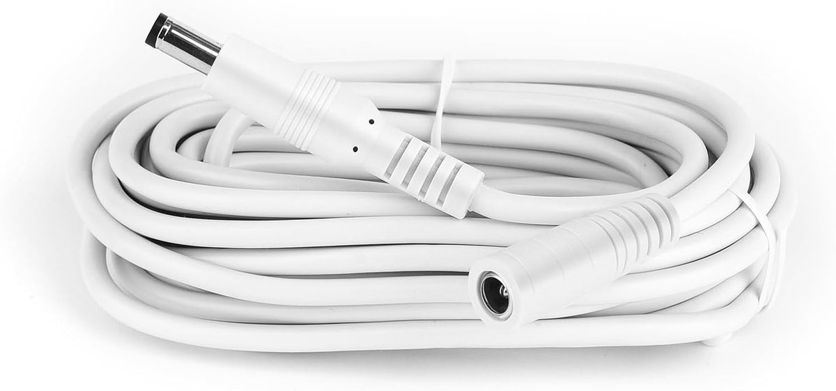 5 m DC Power verlengkabel, stekker 5,5 mm x 2,1 mm, ondersteunt DC 5 V 6 V 9 V 12 V 24 V, voor beveiligingscamera's, DVR, routers, printers, ledstrip, wit
