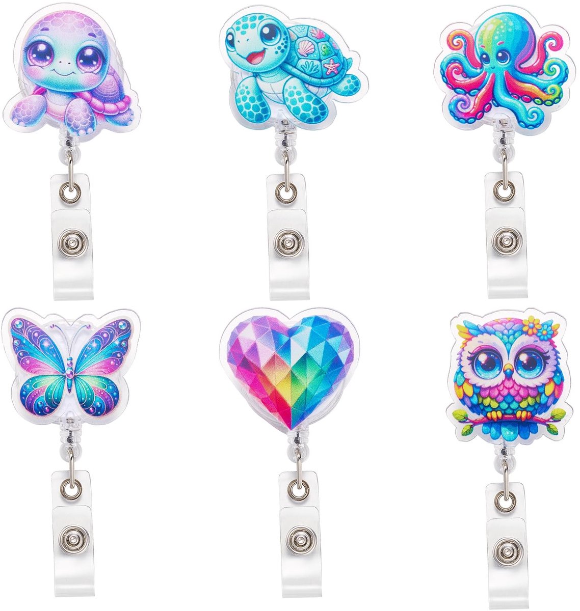 Omgoods - 6Pcs Schattige Dieren ID Kaart Houder - Intrekbare Badge Reel voor Werk en School